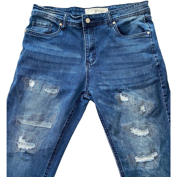 Refinery Republic Sz 34x30 Jeans Mens Denim Distressed Straight Whiskering Dark - Picture 2 of 10